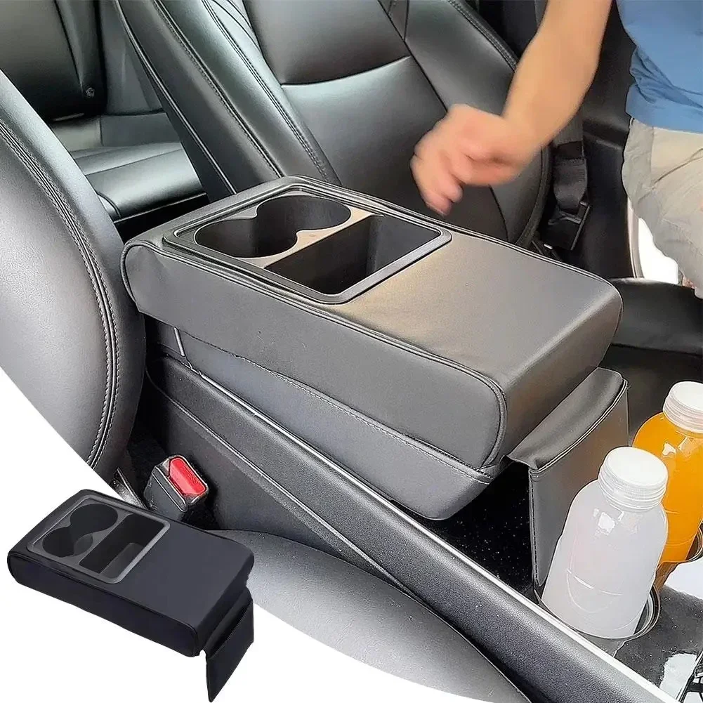 Cojín para reposabrazos de coche con portavasos, soporte de almacenamiento Universal, reposabrazos Central con bolsillo para el codo, memoria de algodón resistente al desgaste - imagen 2