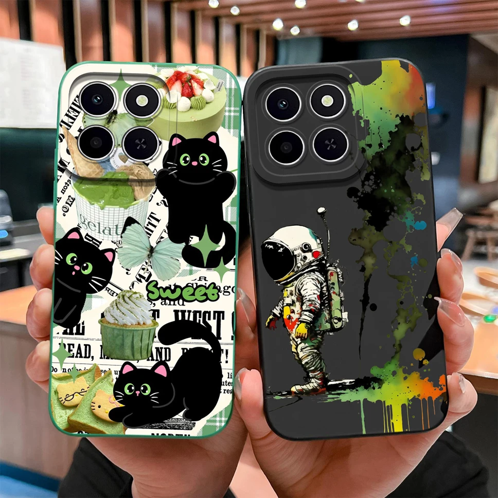Para Honor X6C funda de moda con patrones de gato negro cobertura completa carcasa de teléfono para Honor X 6c funda trasera antideslizante de silicona líquida suave - imagen 2