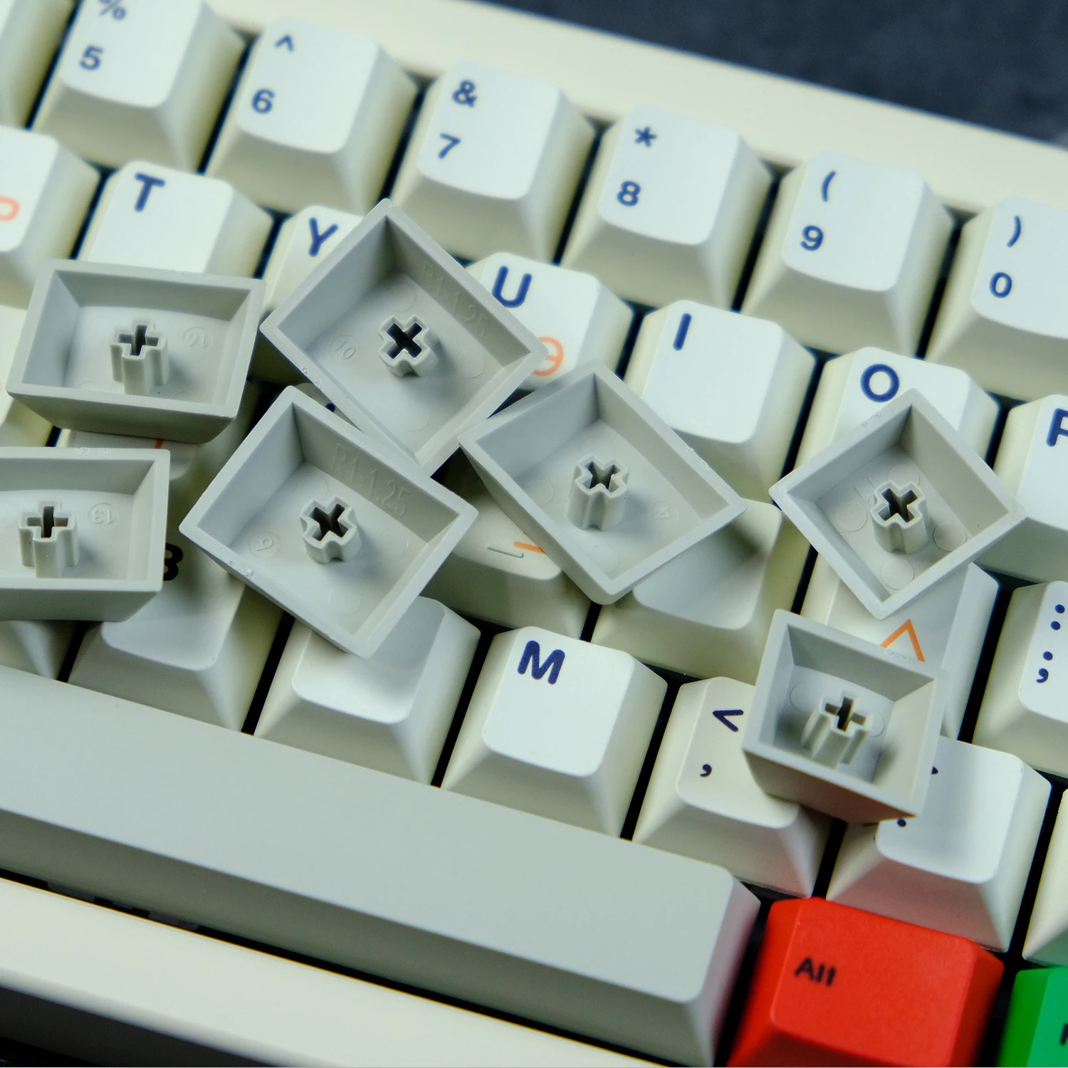 Teclas grises Retro, blancas y grises, perfil de cereza, teclas de sublimación de tinte PBT para teclado mecánico Cherry MX Switch - imagen 5