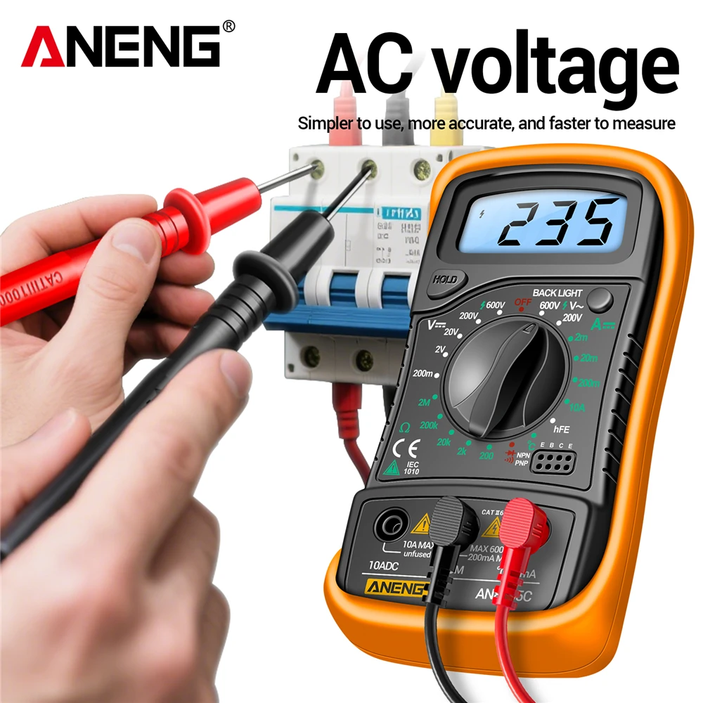 Multímetro digital profesional ANENG AN8205C medidor de voltaje CA/CC diodo de resistencia de corriente CC-40 ℃ ~1000 ℃   Probador de retroiluminación LCD - imagen 3