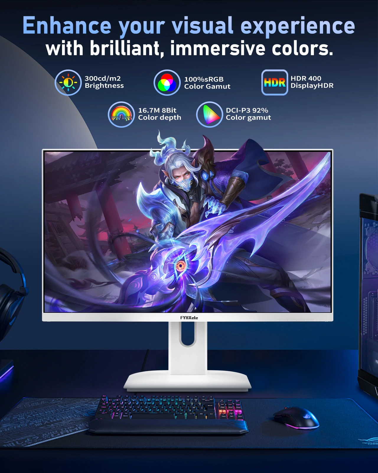 FYHXele 27 pulgadas 180Hz IPS Monitor para juegos 1Ms Velocidad de respuesta rápida 1920*1080 HDMI DP Soporte para PC ultraancho Soporte de pared Vesa - imagen 3