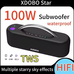 XDOBO Star-altavoz inalámbrico con Bluetooth, barra de sonido de 100W con proyector de luz, modo TWS, sonido estéreo envolvente 3D, compatible con AUX, USB, TF