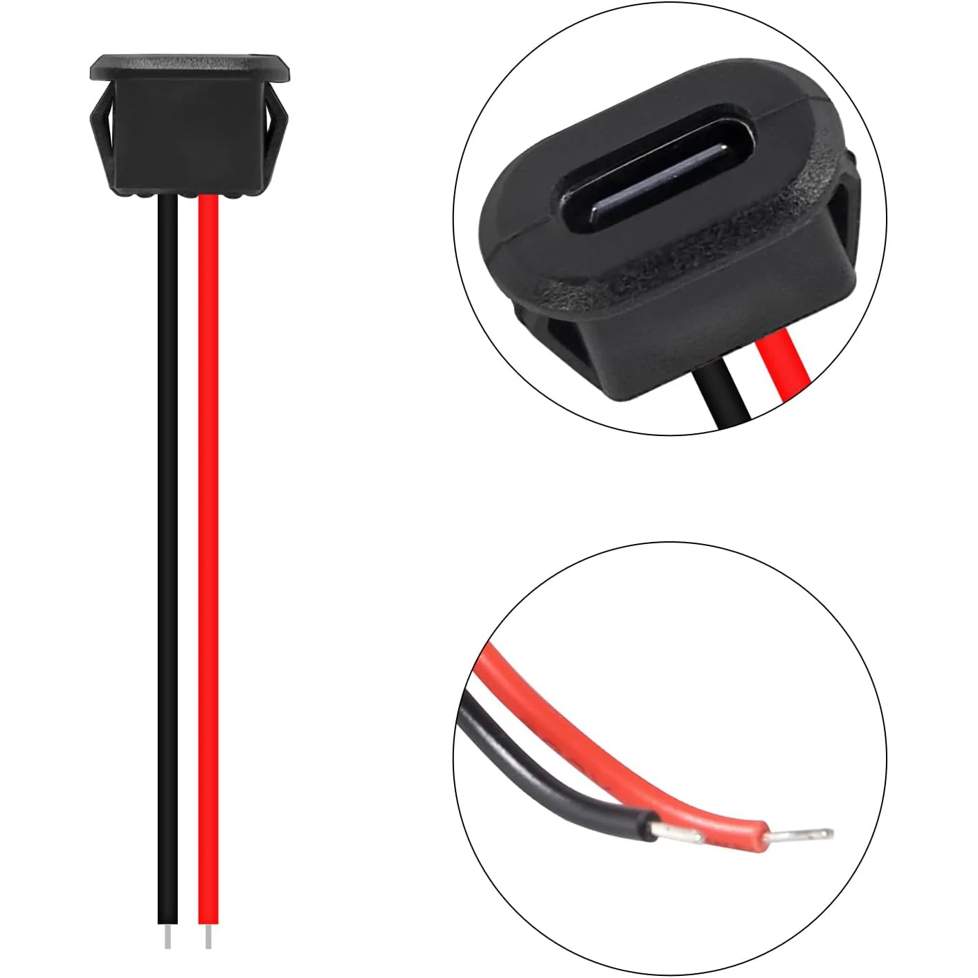 Conector USB tipo C resistente al agua, base hembra de compresión directa, interfaz de carga con cable de soldadura, 5/10/15 Uds.