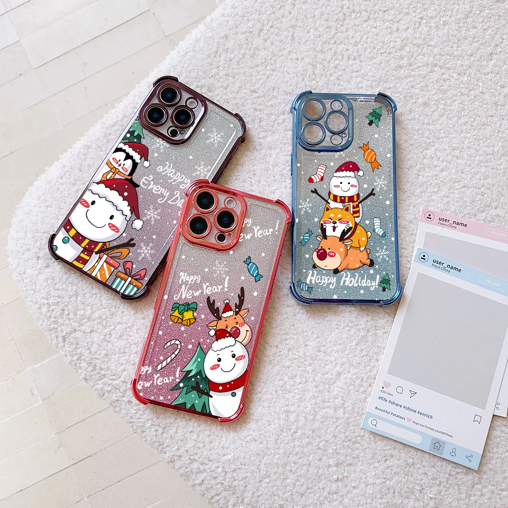 Funda chapada de renos navideños de dibujos animados para Xiaomi Redmi 13C 14C 12C 10C 9A K50 Note 13 12 11 9 4G 5G cubierta anticaída a prueba de golpes