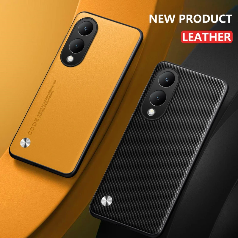 Funda de teléfono para vivo Y17s, carcasa de cuero de lujo, fibra de carbono, esmerilada, ultrafina, bordes de silicona suave, dura, a prueba de golpes, Linda cubierta vivoY17s - imagen 4