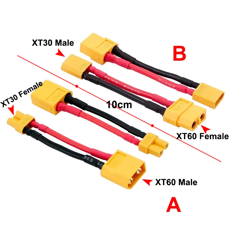 1 Uds. Adaptador de conector XT60 a XT30 enchufe macho/hembra 10CM 16AWG Cable de silicona para RC FPV Quadcopter CineLog35 piezas de drones - imagen 2
