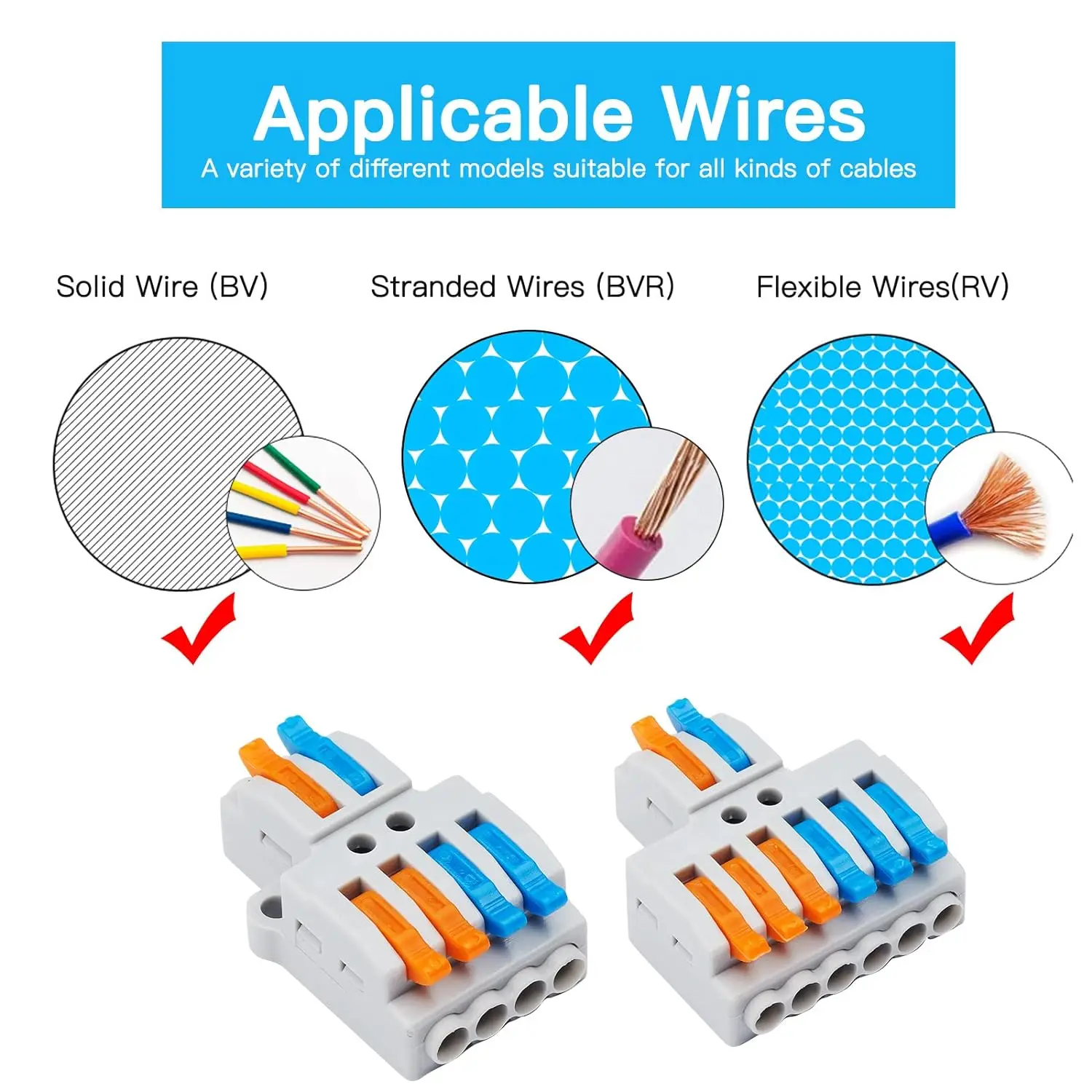 Kit de conectores de palanca de paquete surtido de conectores de cable de empalme compactos de 9 piezas, conector de cableado rápido para AWG 28-12 - imagen 3