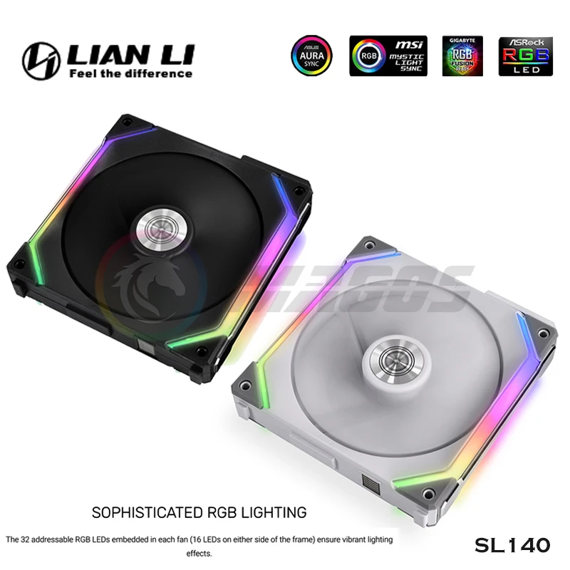 LIAN LI UNI FAN SL140 V1 Caja de jugador modular con cadena de margaritas/sin cable, refrigerador de 14 cm L-Connect, M/B ARGB SYNC negro/blanco, paquete de 2 ventiladores - imagen 5