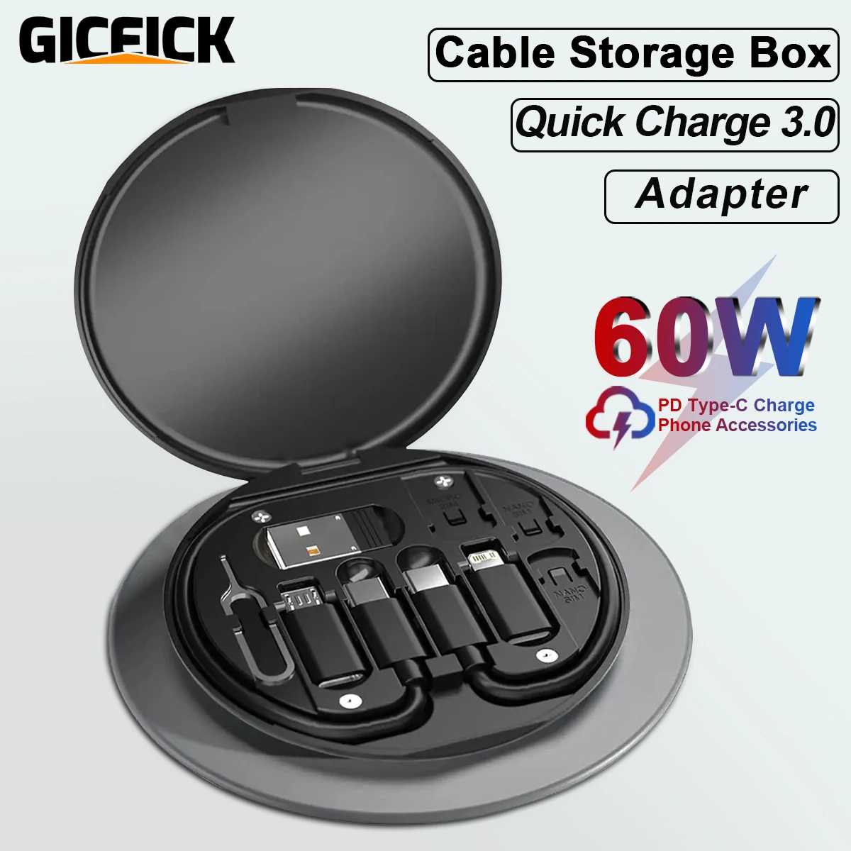 Juego de cables de datos USB tipo C multifuncional PD, carga rápida para cargador de IPhone y Xiaomi, caja de almacenamiento, adaptador de tarjeta, Pin, caja de viaje, 60W - imagen 2