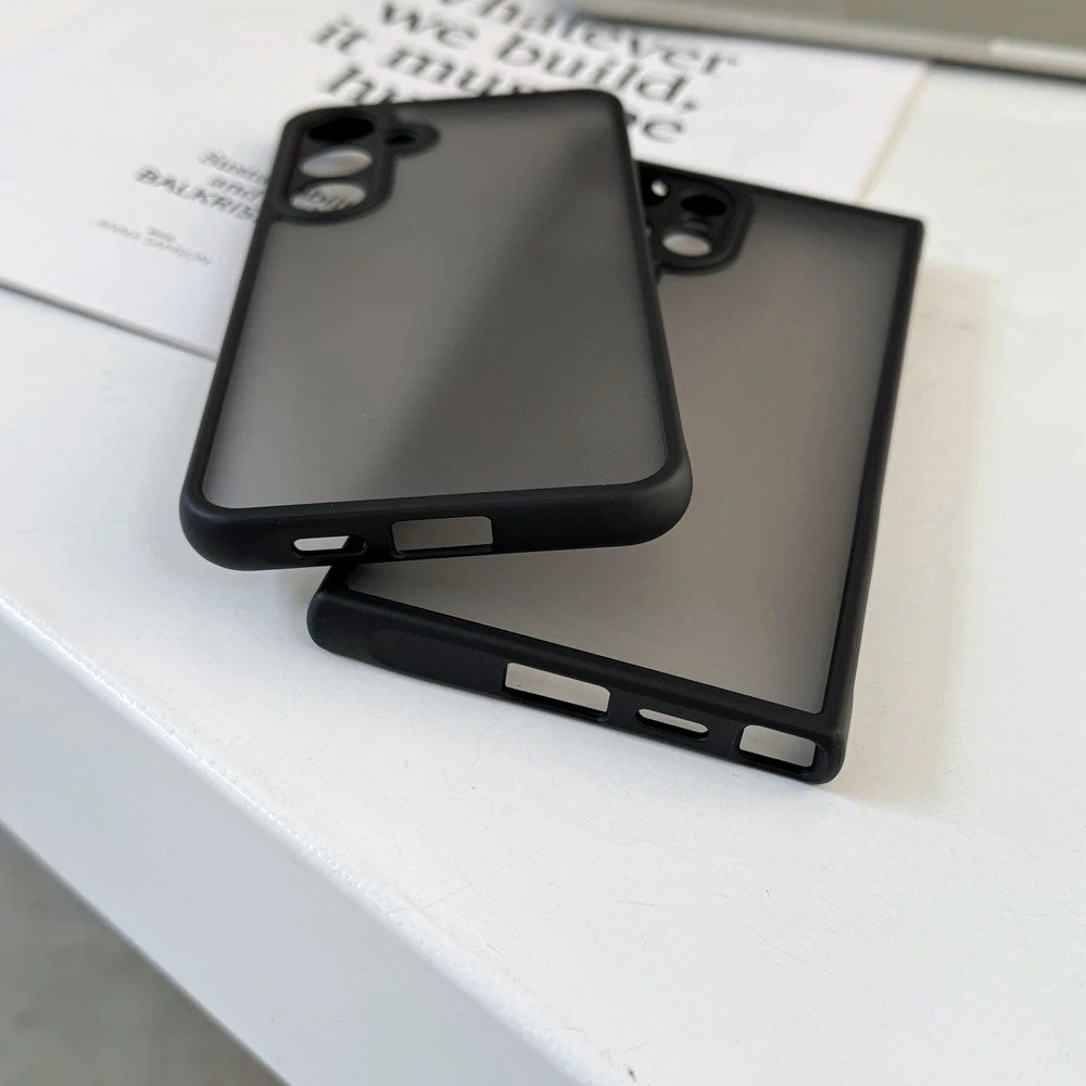 Funda de teléfono negra transparente mate para Samsung Galaxy S25 Edge S23 S24 Ultra S24 Plus, marco de silicona suave, cubierta antiarañazos para cámara - imagen 4