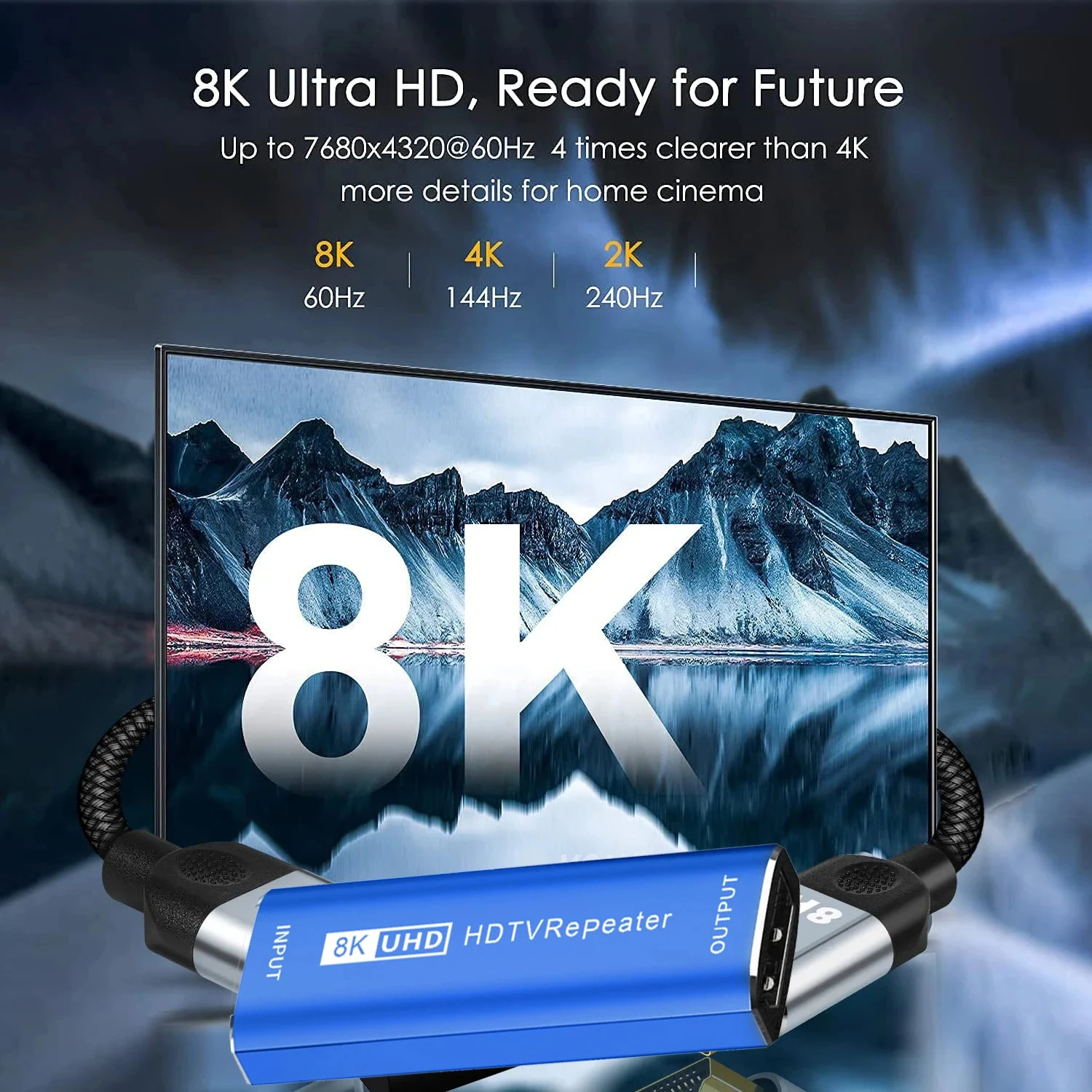 Amplificador de señal 8K Compatible con HDMI, adaptador extensor hembra a hembra de 30M, 4K, 60Hz, Conector de extensión de Cable 2,1 - imagen 5