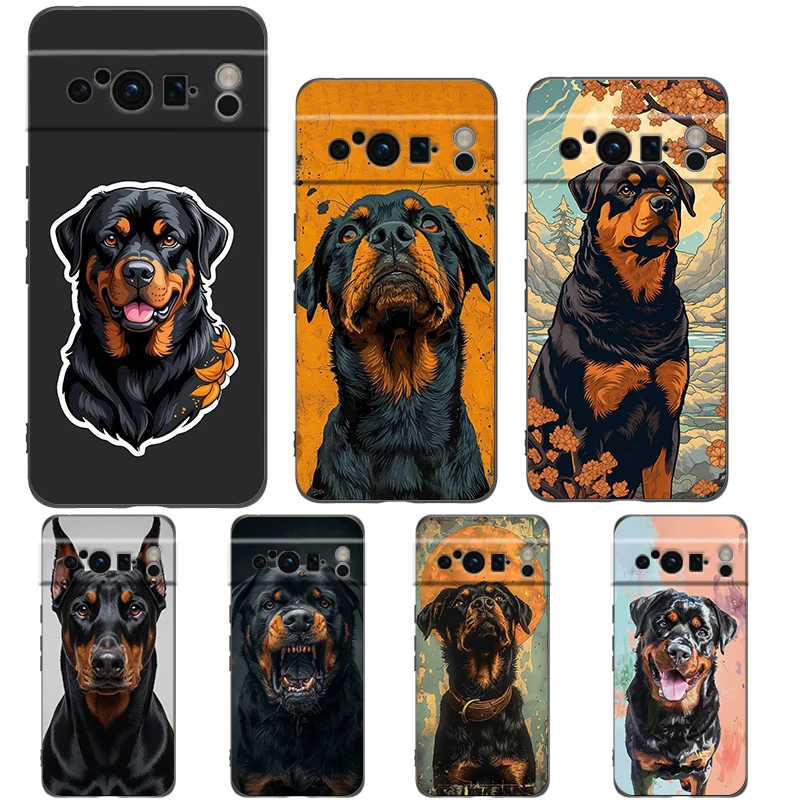 Funda de teléfono Rottweiler Dog para Google Pixel 10 9 8 7 6 Pro XL 9A 8A 6A 7A 5G cubierta negra de TPU suave a prueba de golpes