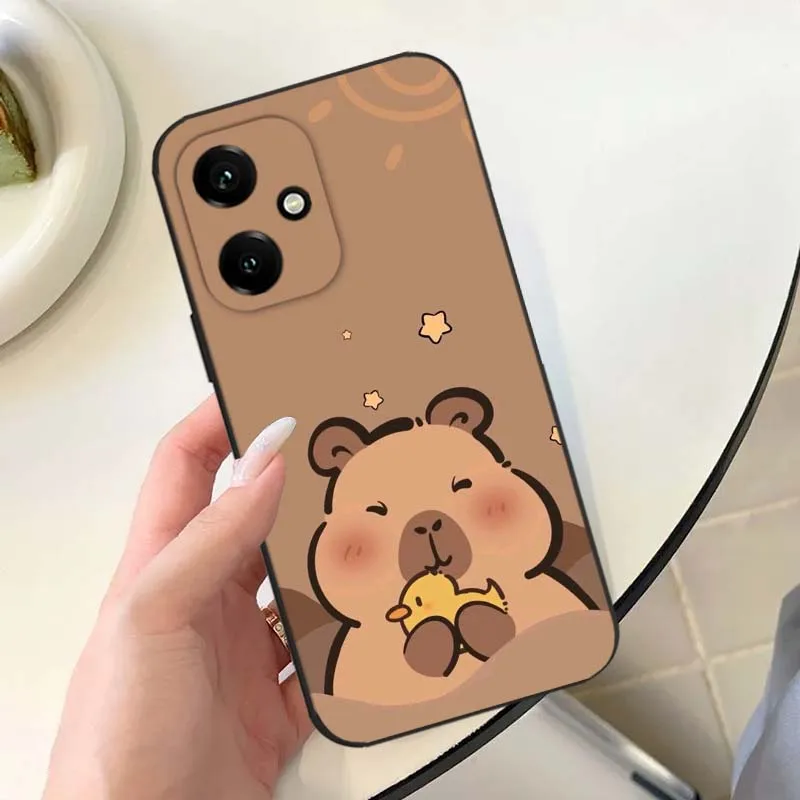 Funda con patrón de dibujos animados de capibara para Honor Play 5T 50 4T 40 4 3 30 20 Magic 7 6 5 Lite Pro Plus Youth 5G funda de teléfono negra - imagen 2