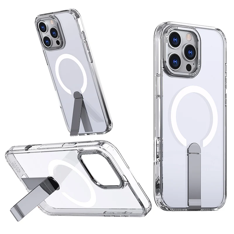 Para Magsafe soporte magnético de Metal suave TPU borde duro PC funda de teléfono para iPhone 16 Pro Max 14 11 12 13 15 Pro Max contraportada - imagen 2