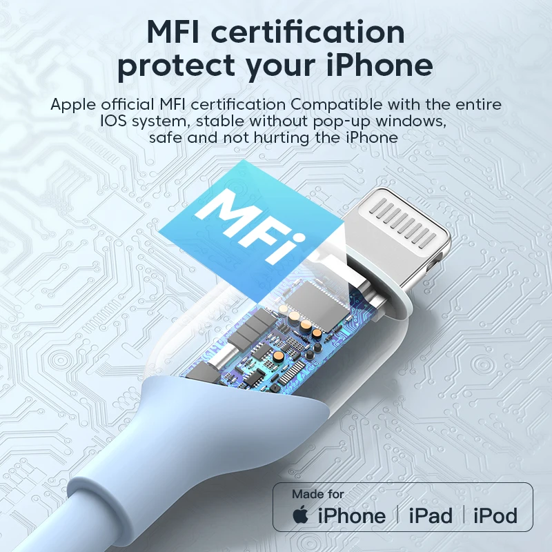 KUULAA Cable USB C PD30W certificado MFi para iPhone 14 13 12 11 AirPods iPad carga rápida USB C a Cable Lightning USB de silicona - imagen 4