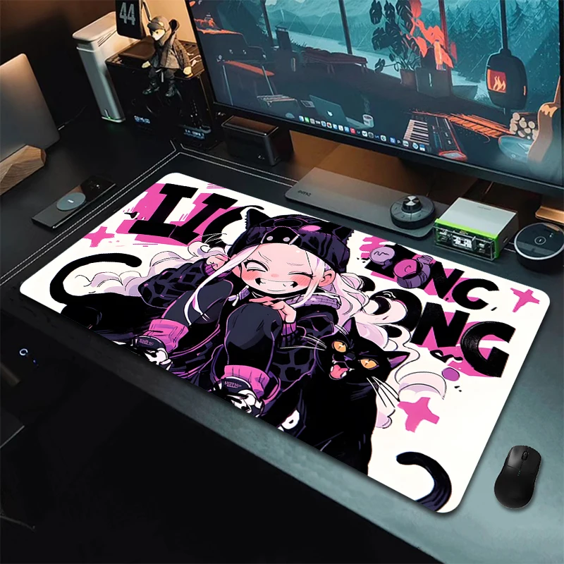 Alfombrilla de ratón para Gamer, alfombrilla de goma para ratón Kawaii de Anime para niñas, alfombrilla grande para ratón de gato bonito XXL, alfombrilla para teclado para juegos, alfombrilla de escritorio para ordenador portátil con borde de bloqueo - imagen 2