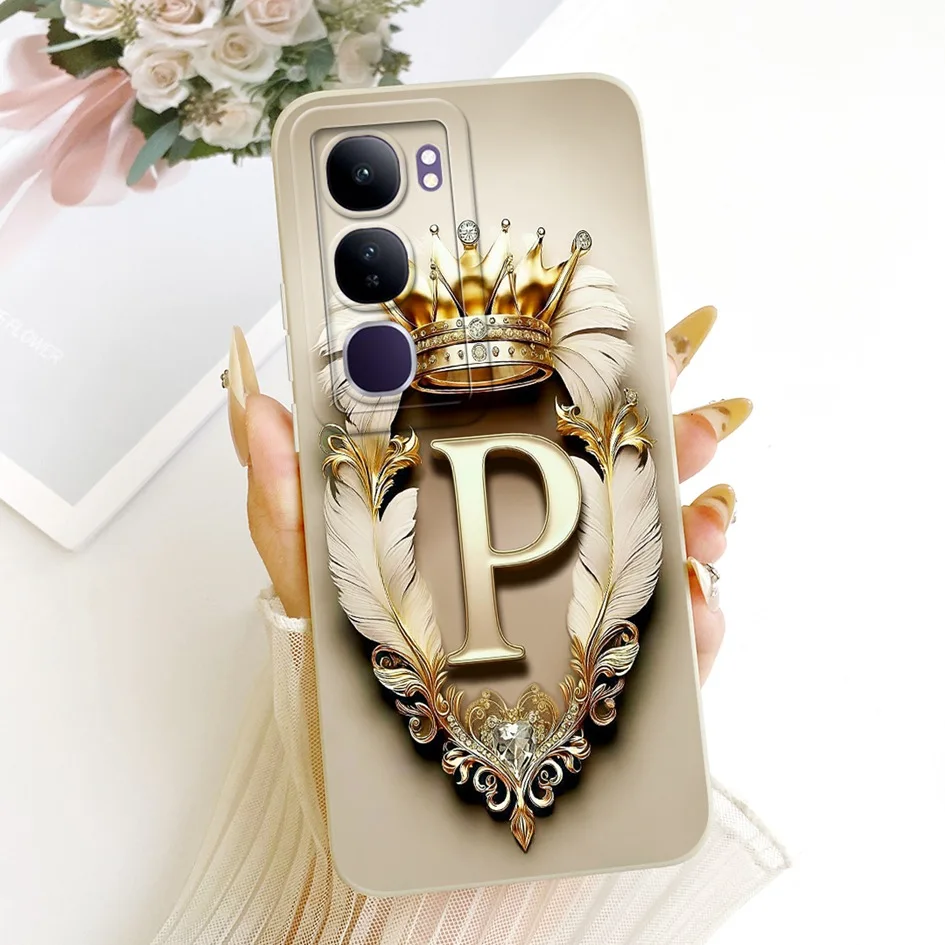 Para Vivo V40 Lite 4G IDN funda V40 Lite 5G funda de teléfono V2417 V2341 letras de moda corona pareja carcasa suave para Vivo Y200 5G - imagen 3