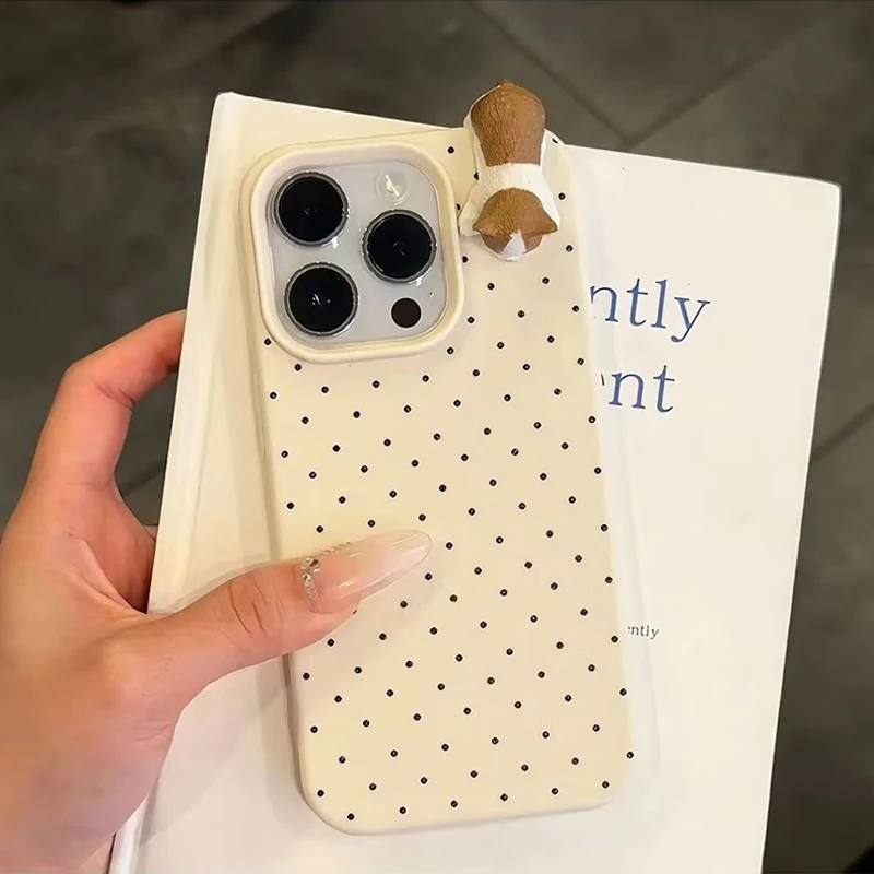 Funda de teléfono suave con diseño de lunares encantadores de Corea para iPhone 17 16 15 14 13 12 Pro Max Plus X funda a prueba de golpes con bonito gato de dibujos animados 3D - imagen 5