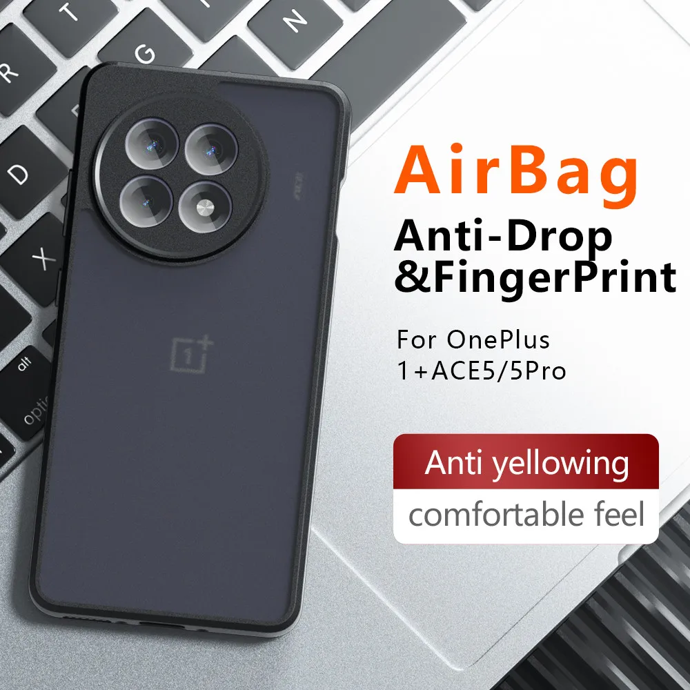 Para OnePlus Ace 5 Pro, 5 Funda Mate ELVEV Sensación de Piel PC Dura Transparente + Carcasa Trasera Protectora de TPU
