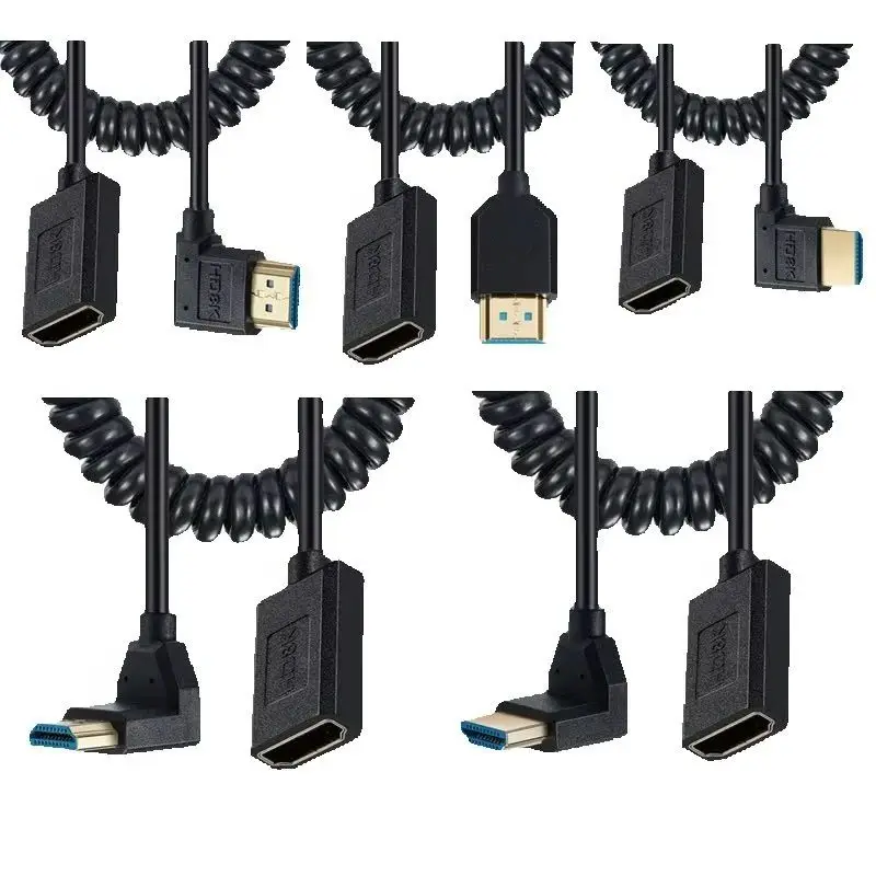 90 grados extremadamente delgado delgado 90 ° Ángulo 8K Ultra HDMI de alta velocidad 8K 4K120Hz 144Hz HD macho a cable de resorte de extensión HDMI hembra - imagen 2