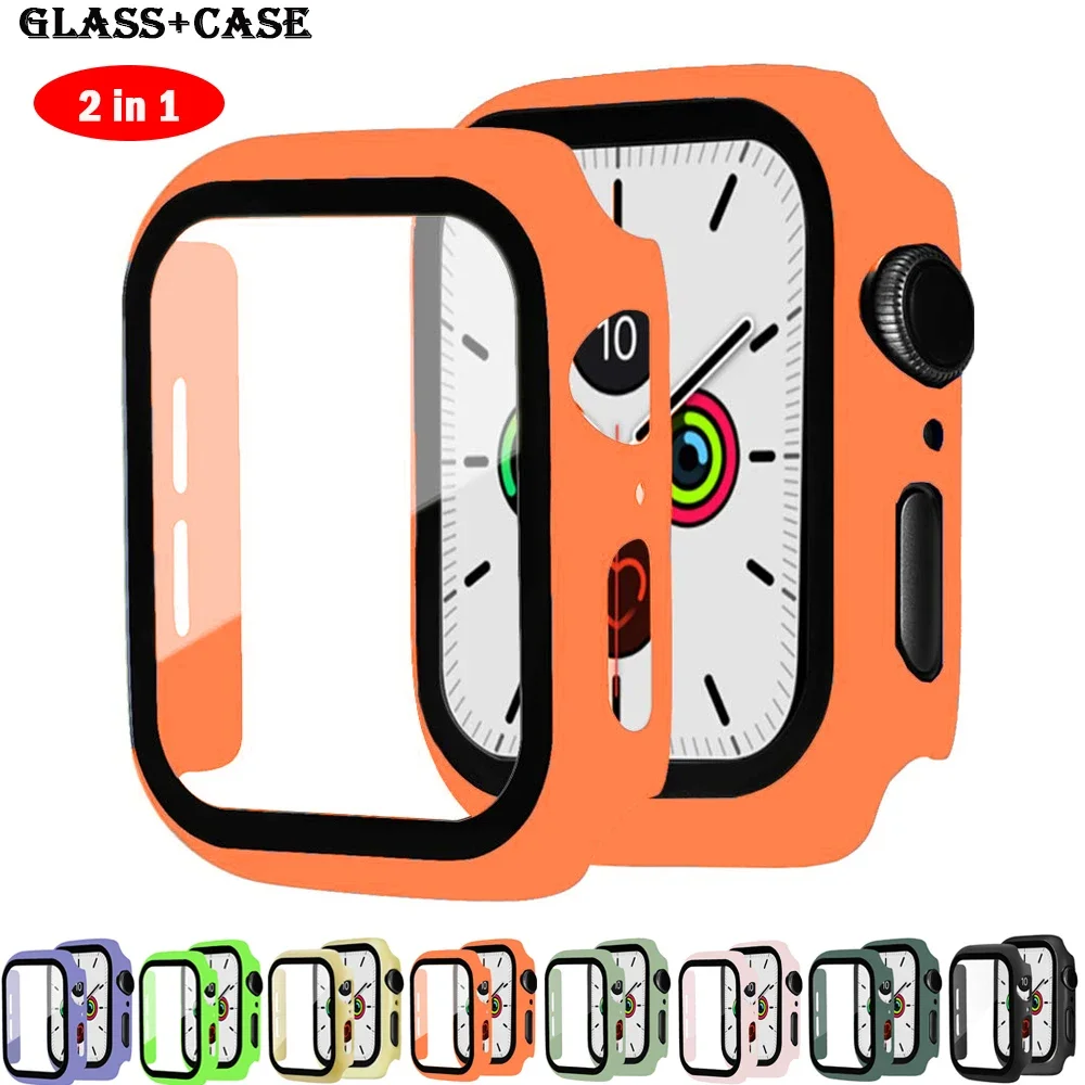 3PCS Glass+cover For Apple Watch Case 44mm 40mm 38mm/42mm bumper Screen Protector iWatch 9 8 7 6 5 4 3 41mm 45mm Accessories - imagen 3