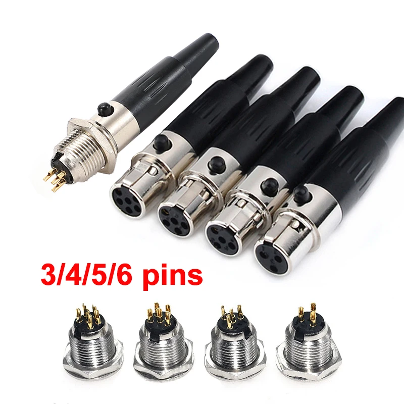 2 uds Mini conector XLR, Mini adaptador de micrófono de micrófono de aviación, conector de soldadura de Cable de altavoz, 3/4/5/6 pines disponibles - imagen 2