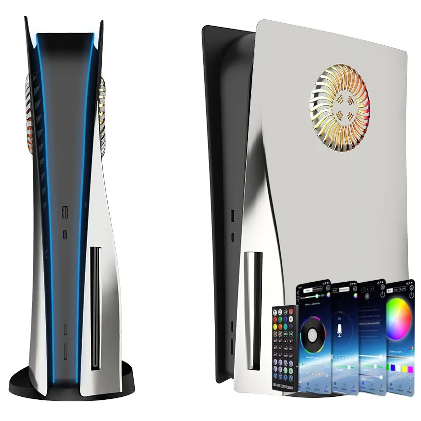 Accesorios para placas PS5 con tira de luz LED RGB, cubierta de consola, carcasa de placa frontal con rejillas de ventilación de refrigeración para galvanoplastia de disco PS5 - imagen 5