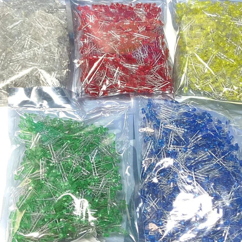1000 Uds 3MM LED diodo emisor lámpara cuenta burbuja LED F3 rojo verde amarillo azul blanco LED diodo emisor - imagen 4