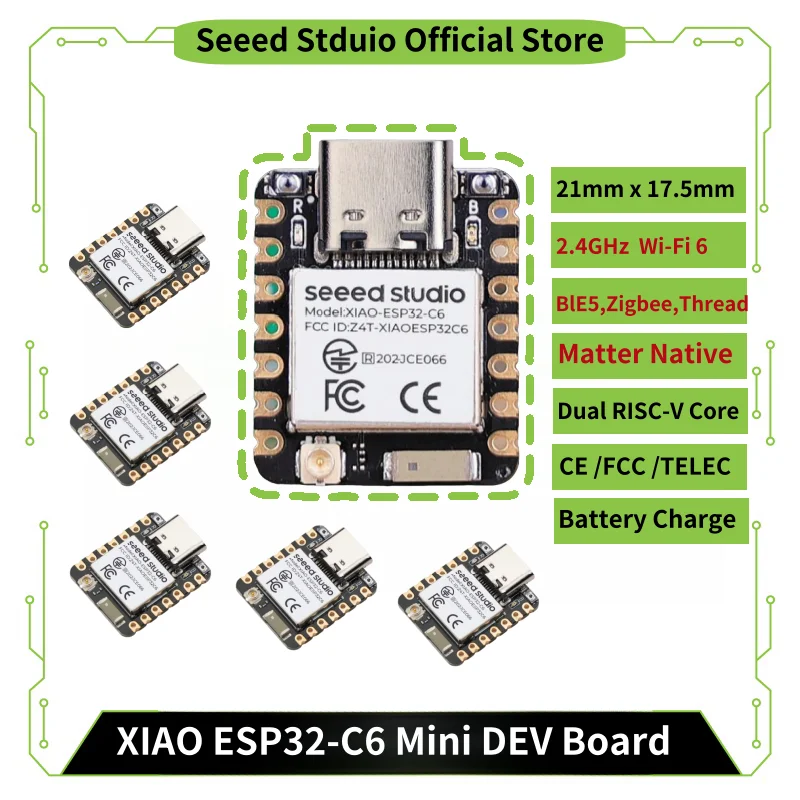 Mini placa de desarrollo ESP32C6 XIAO esp32 c6-2.4 GHz WiFi6,BlE5.3, hilo Zigbee (802.15.4)ESP Rain Maker, AWS IoT, Microsoft Azure