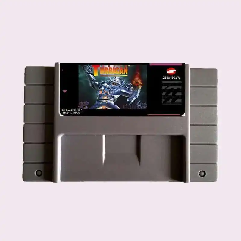 Tarjeta de juego gris grande Super Turrican NTSC de 16 bits de alta calidad para reproductor de juegos versión de EE. UU.