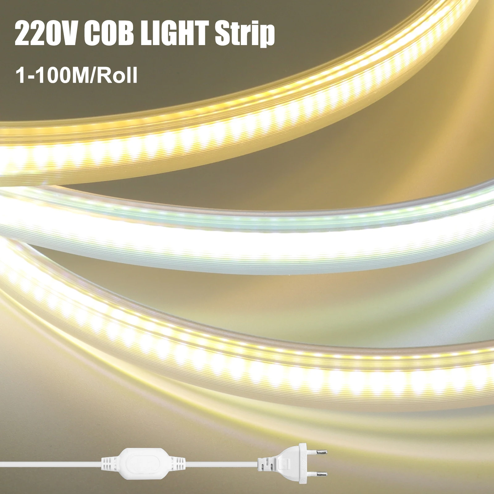 Luz LED Cob de 220V, 288leds/M, impermeable para exteriores, decoración del hogar, tira de luces Led COB de 5/10/50/100M, luces de jardín cortables de 50cm para cocina