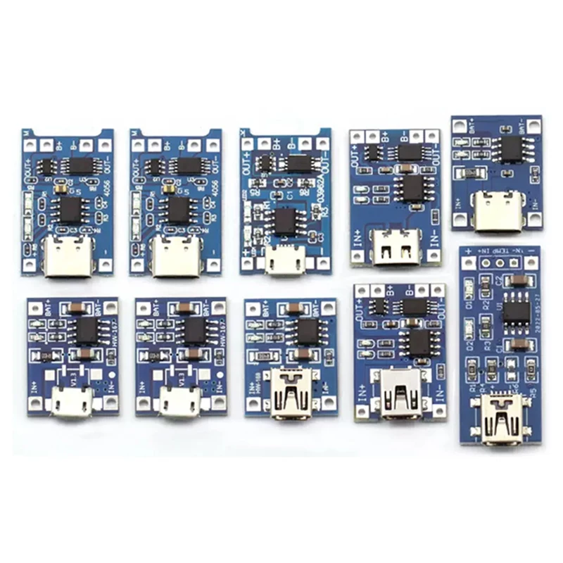 Placa de carga de batería de litio, módulo con protección, funciones duales, 5 piezas, TP4056, 5V, 1A, Micro USB 18650, tipo C - imagen 3