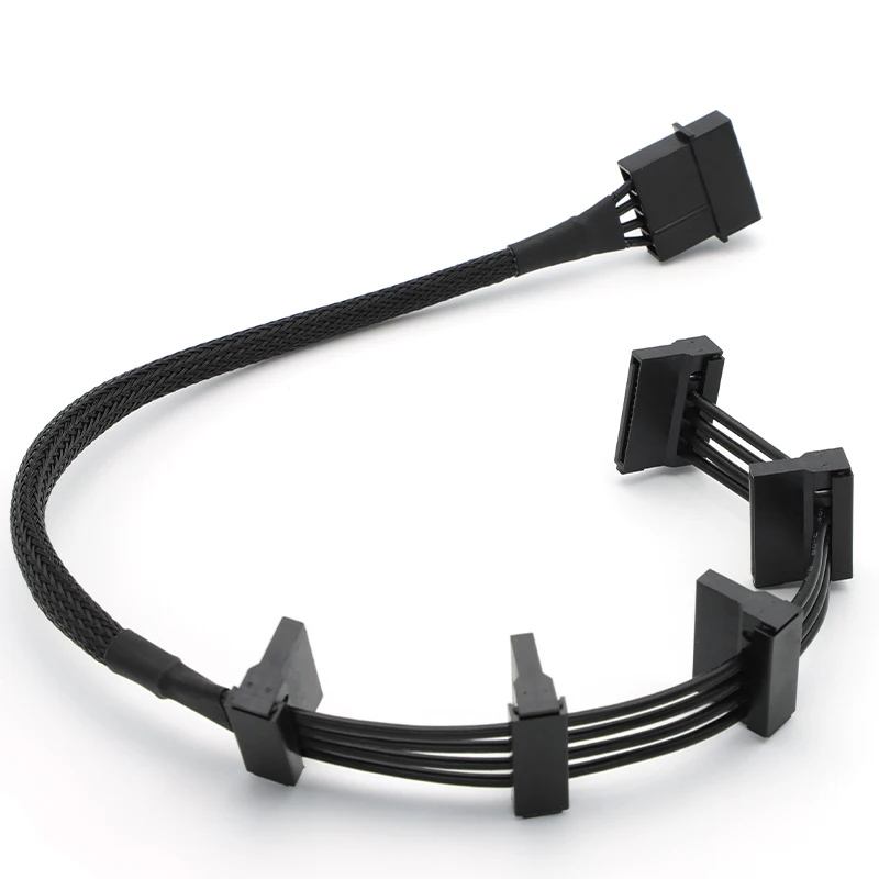 Servidor de PC duradero y práctico de alta calidad Molex 4 pines IDE 1 a 5 SATA 15 pines Cable adaptador Cables divisores 18AWG negro 40cm - imagen 5