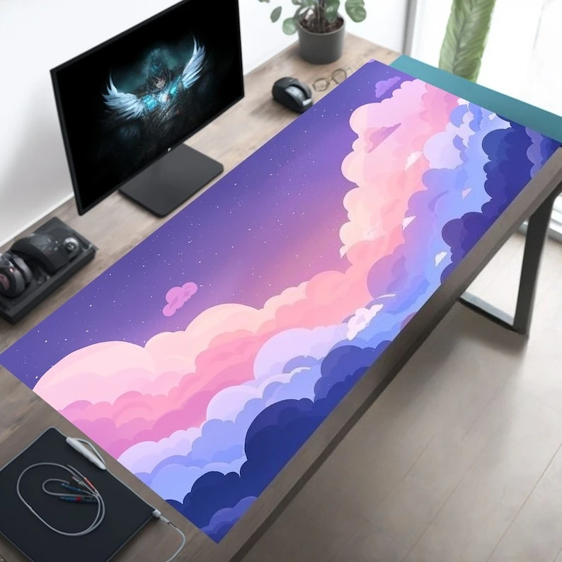Alfombrilla de ratón minimalista rosa cielo Pastel, accesorios de escritorio de PC antideslizantes de goma grande, alfombrilla de ratón para decoración de teclado de oficina y jugadores
