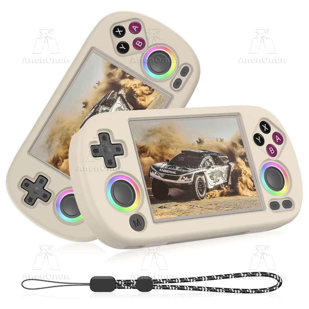 RG40XX H Funda protectora de ajuste completo con cordón anticaída, antiarañazos, antideslizante, funda suave de silicona blanca, accesorios para la piel