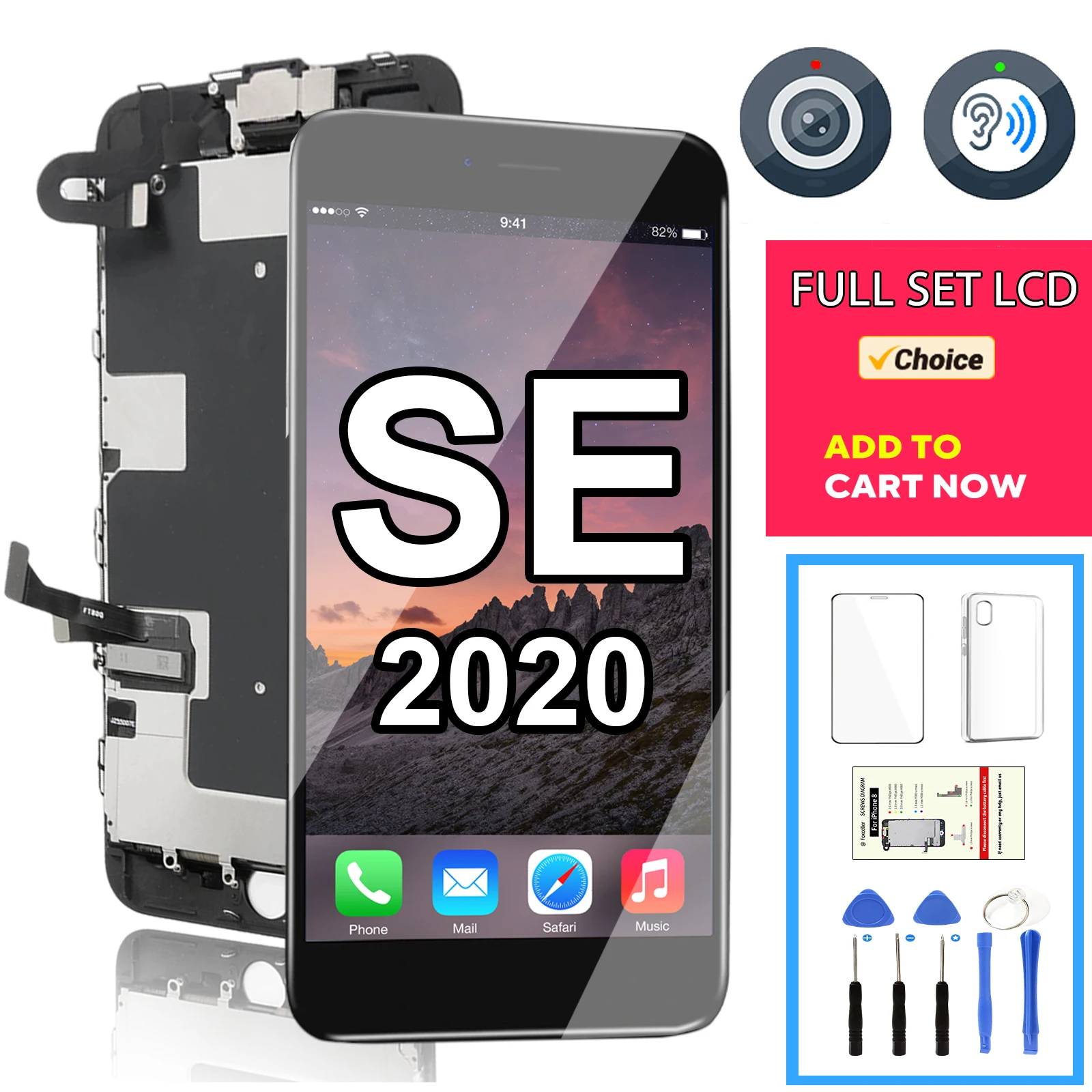 Para iPhone SE 2 2020 pantalla LCD conjunto completo pantalla montaje completo reemplazo táctil digitalizador + cámara + auricular A2275 A2298 A2296 - imagen 2