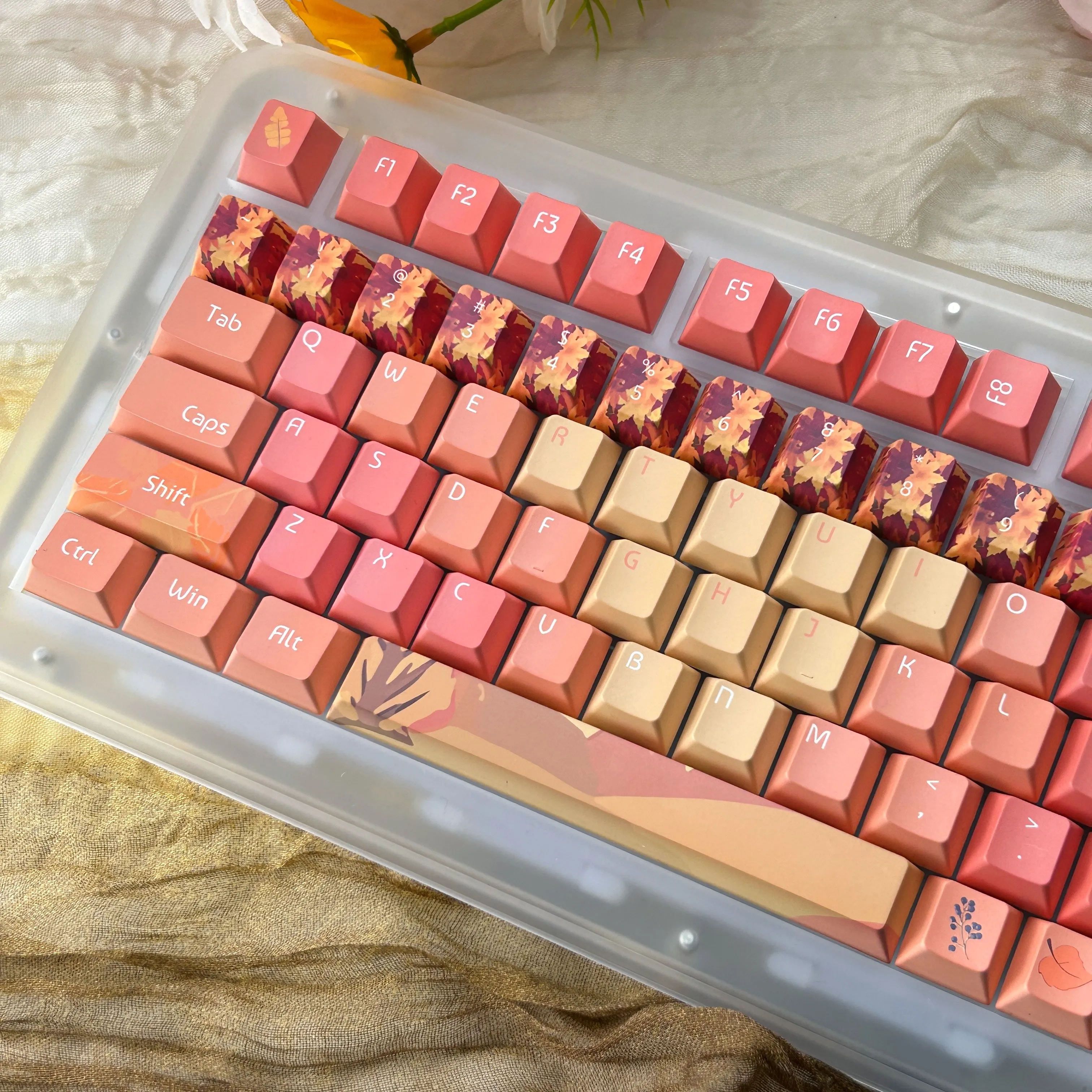 Teclas de otoño con perfil de cereza, teclas de hoja de arce con gradiente naranja, sublimación PBT, barra espacial de 2,25/2,75U, diseño de Alicia - imagen 5