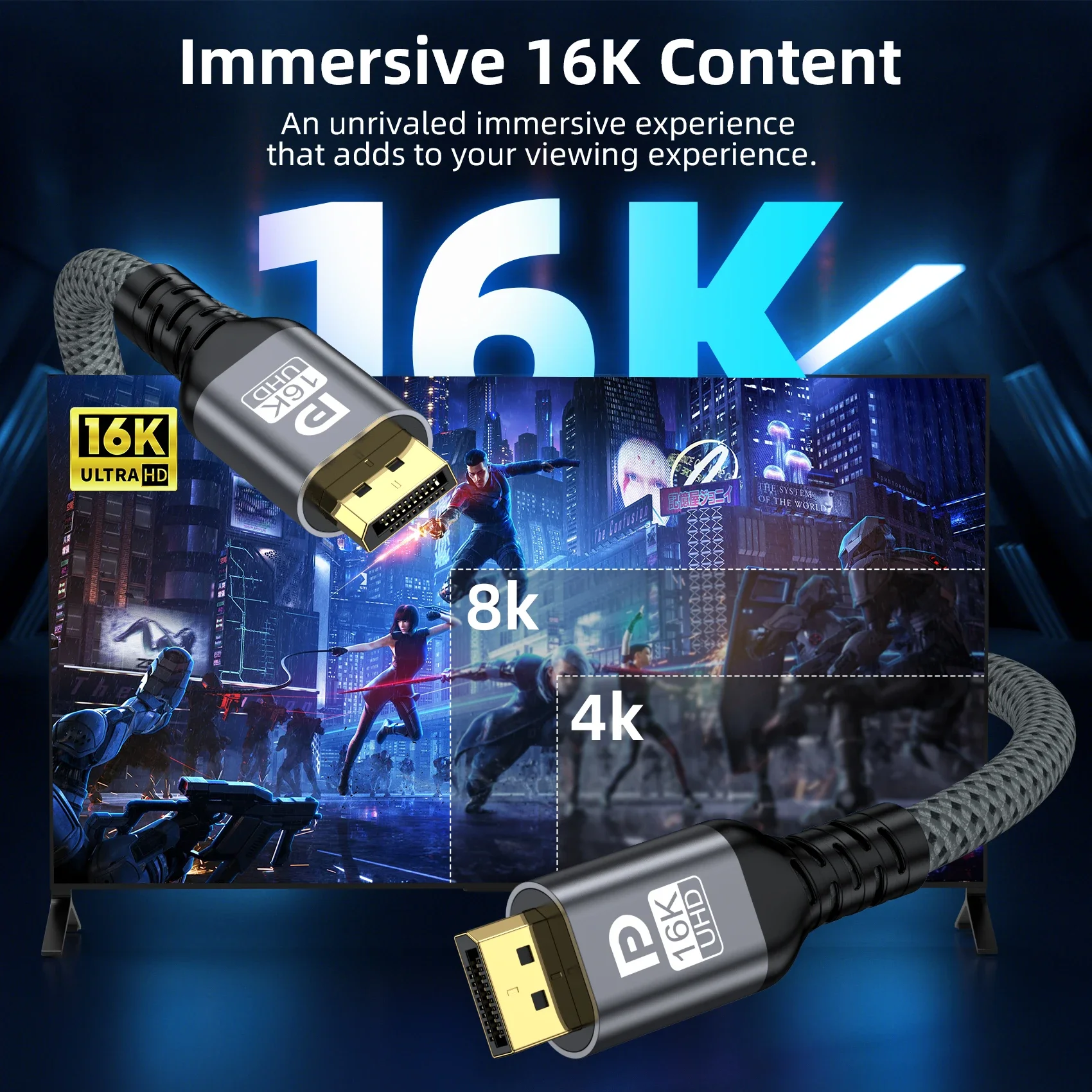 Cable 16K DP2.1 16K60Hz 80Gbps Cable DisplayPort Cable de Audio y vídeo Cable DP a DP HDR 10+ Cable de puerto de visualización para PC TV proyector - imagen 3