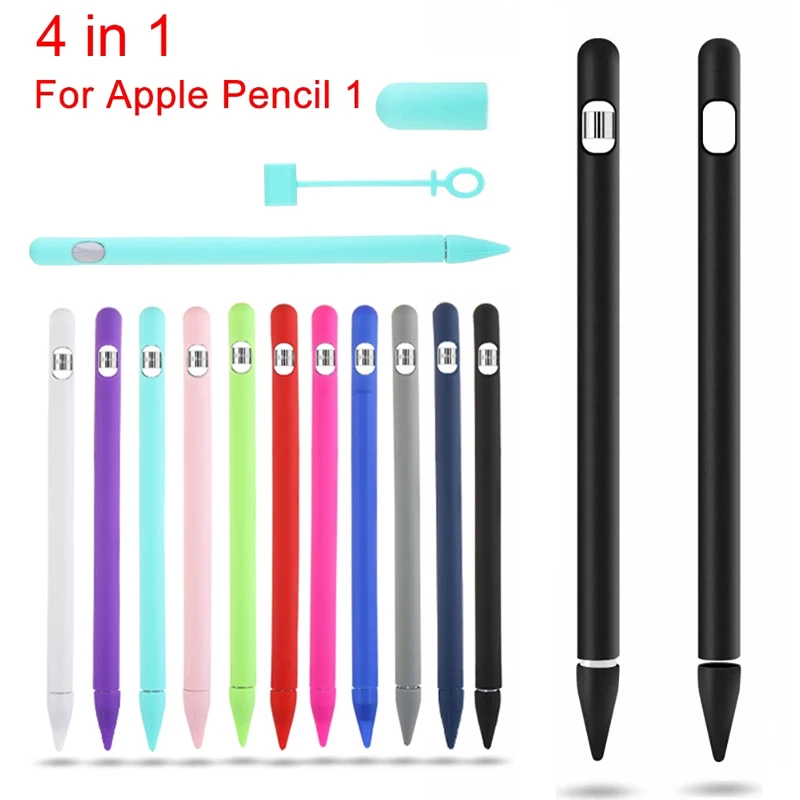 Juego 4 en 1 de funda de silicona suave colorida para Apple Pencil 1, funda para iPad, tableta, lápiz táctil, 1 funda protectora para lápiz óptico