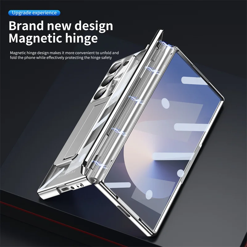 Para Samsung Galaxy Z Fold 6 5 4 3 5G chapado Hyaline resorte bisagra soporte funda de teléfono Protector de pantalla película 360 °   Funda protectora - imagen 2