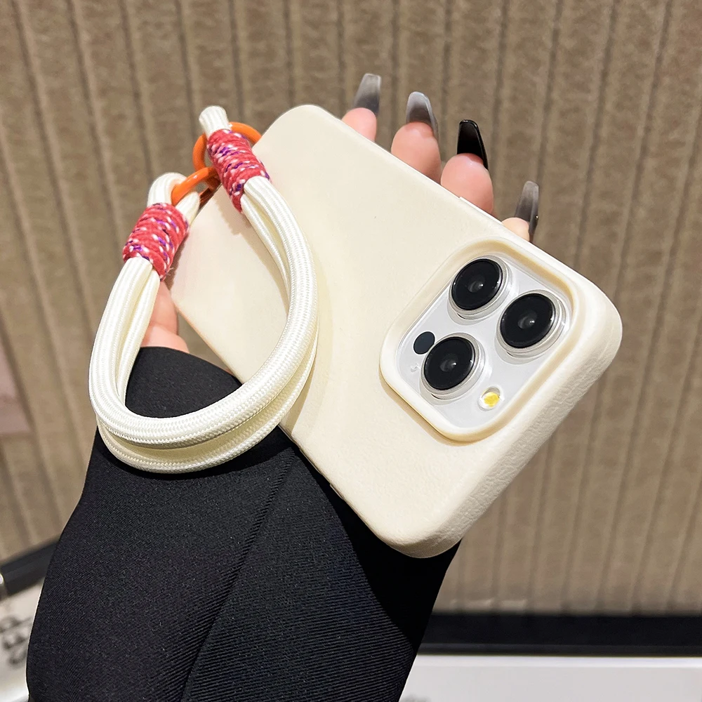 Funda de teléfono de cuero con cordón de Color caramelo para iPhone 16 Pro, funda suave para iPhone 11 13 12 14 15 Pro Max 14 15 16 Plus - imagen 5