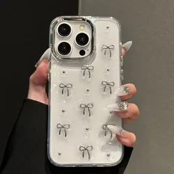 Funda Lazo Plateado 3D Brillante para iPhone 17 Pro Max y Anteriores