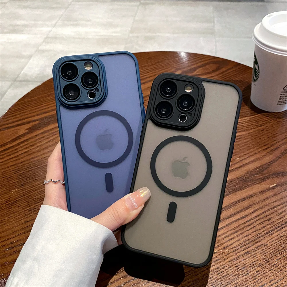 Para iPhone 16 carga inalámbrica magnética de lujo para Magsafe funda 15 14 13 12 11 Pro Max mate translúcido armadura cubierta a prueba de golpes - imagen 3
