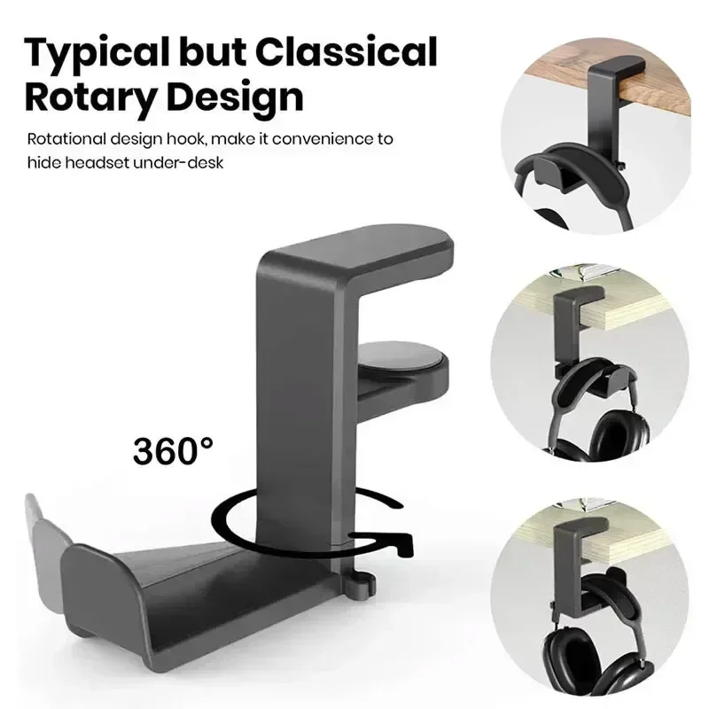 Gancho de Clip para mesa sin perforaciones, soporte para auriculares giratorio de 360 grados, almacenamiento colgante de tela, abrigo, llaves, organizador de toallas - imagen 3