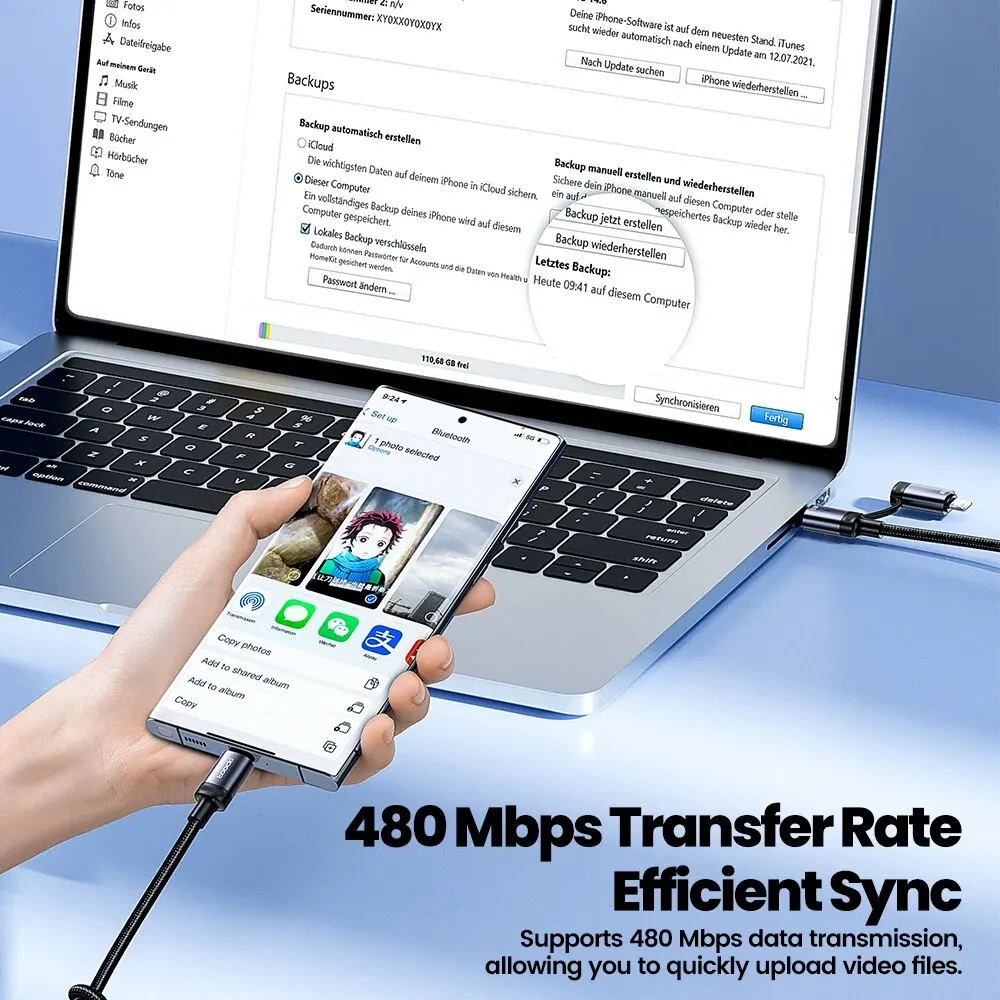 Toocki 2 en 1 PD 60W tipo C Cable para iPhone 15 Pro Samsung S23 Xiaomi 2.4A Cable de resorte USB de carga rápida para iPhone 14 13 - imagen 2