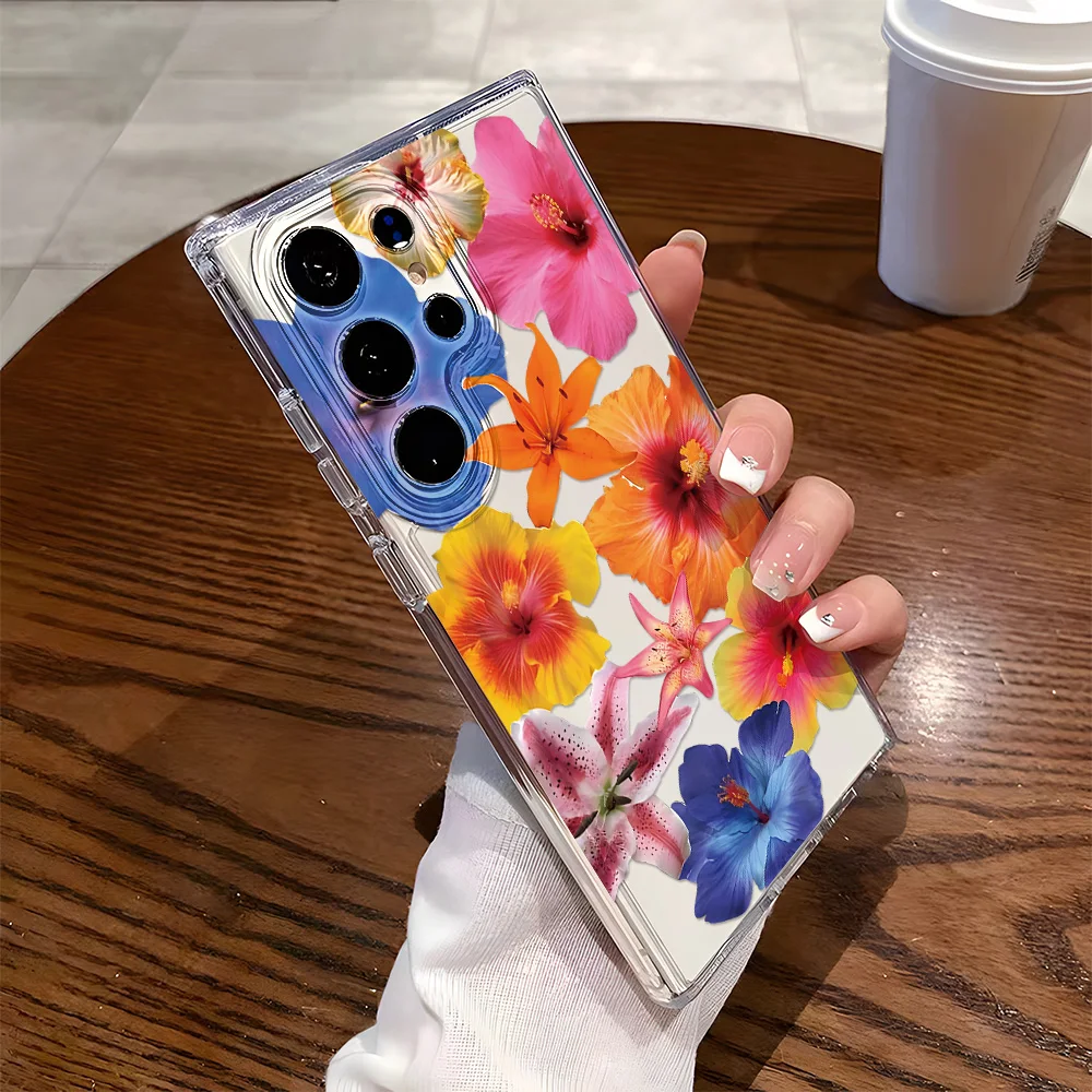 Funda blanda para Samsung A56 A55 A54 A53 A06 A05 A26 A16 A15 A36 A35 A34 A33 S24 S25 Ultra S23 S22 Plus cubierta transparente de flores coloridas