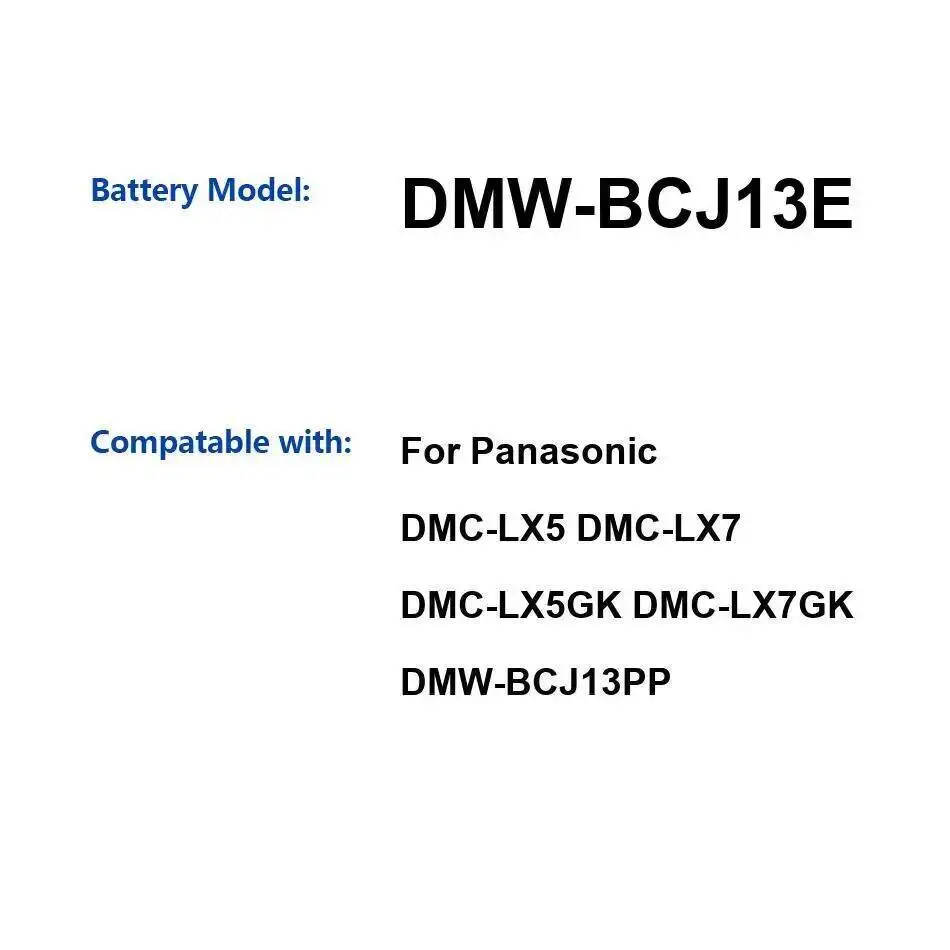 Batería de cámara de 1250Mah Dmw-BCJ13E alta compatibilidad para Panasonic Dmc-LX5 Dmc-LX7 Dmc-LX5GK Dmc-LX7GK Dmw-BCJ13PP