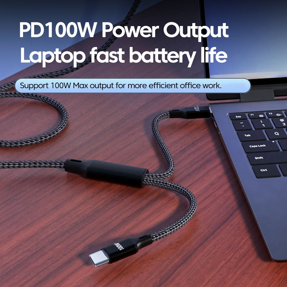 Max PD100W 2 en 1 Cable USB tipo C de carga rápida Cable de datos tipo C a tipo C para teléfono móvil para iPhone 16 15 Samsung Tablet Laptop - imagen 2