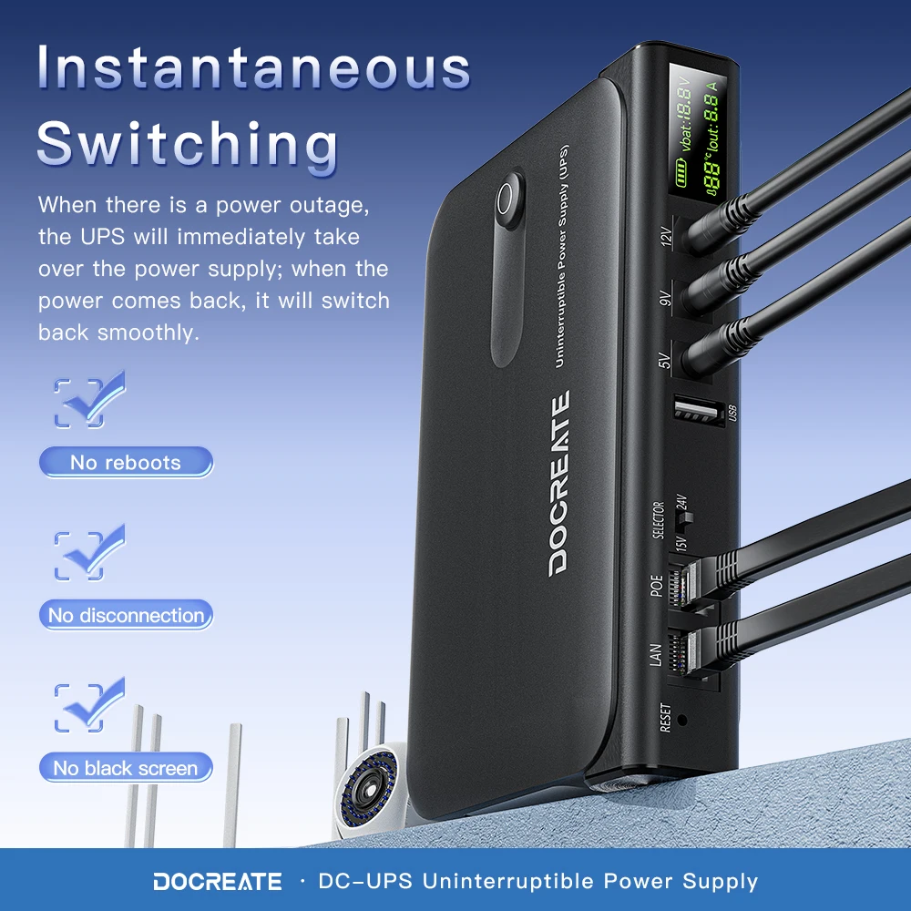 Pantalla Digital UPS fuente de alimentación ininterrumpida 18650 batería de litio banco de energía enrutador Wi-Fi banco de energía 9V-24V DC1036L - imagen 2