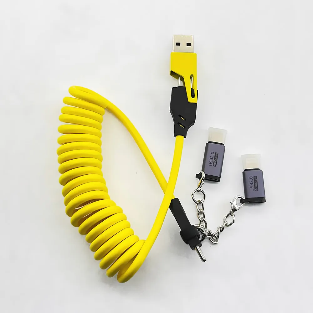 6 en 1 PD 60W USB-C Cable de carga corto de resorte Cable de datos telescópico 2 a 3 USB A/C a tipo C/Micro para iPhone Samsung MacBook - imagen 4